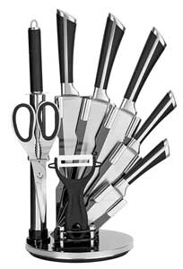 KAUNOPILIS® 9pcs Stainless Steel Kitchen Knife Set with Acrylic Stand high Quality with Peeler Scissor Hollow Handle Knife Block Set Kitchen Knife Set